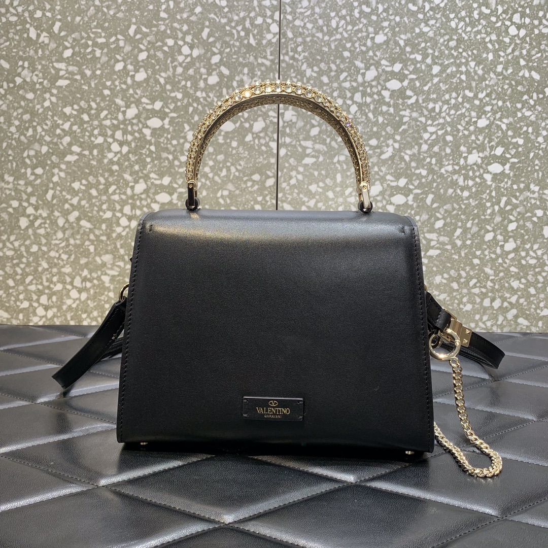 Valentino Garavani Vsling Small Handbag in Black Grainy Calfskin 